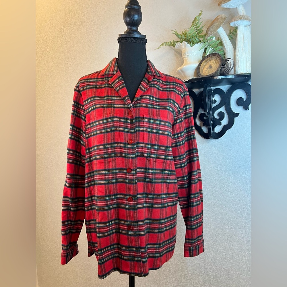 Charlotte Ford The Jean Co Vintage Red Flannel Plaid Button Up PJ Top Sz S 4/6